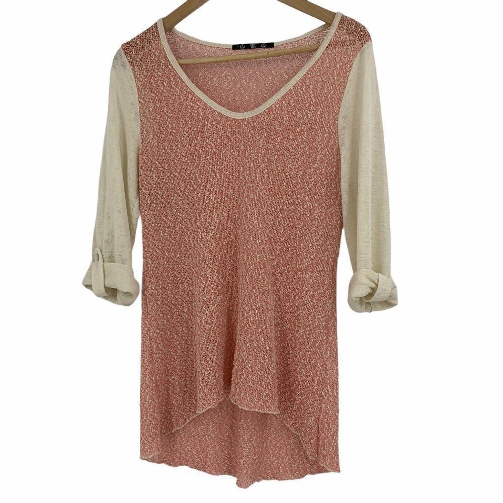 Womans Top M 9676 Nubby Knit Mixed Media Pink